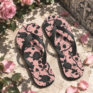 Chinelos Rosas de Cemitério Gótico Rosa e Preto