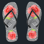 Chinelos Rosas vermelhas de faixas brancas pretas<br><div class="desc">CHINELOS para MULHERES ou HOMENS com um desenho personalizado de rosas vermelhas sobre um fundo de faixas de diagonal em preto e branco. Diversão para todos os dias ou visto a uma festa do Dia Derby, chá de panela ou diversão para presente de noiva. CORRESPONDENDO a itens na nossa loja....</div>