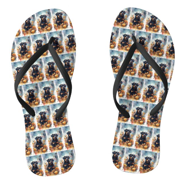 Chinelos Rottweiler de Halloween com Abóboras Assustadoras (Pé da cama)