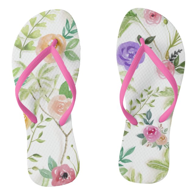 Chinelos Roxo Pêssego Floral Verde (Pé da cama)