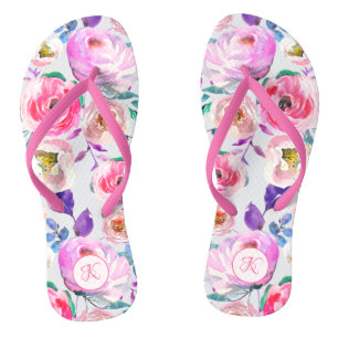 Chinelos Roxo Roxa Monograma Floral Pintado