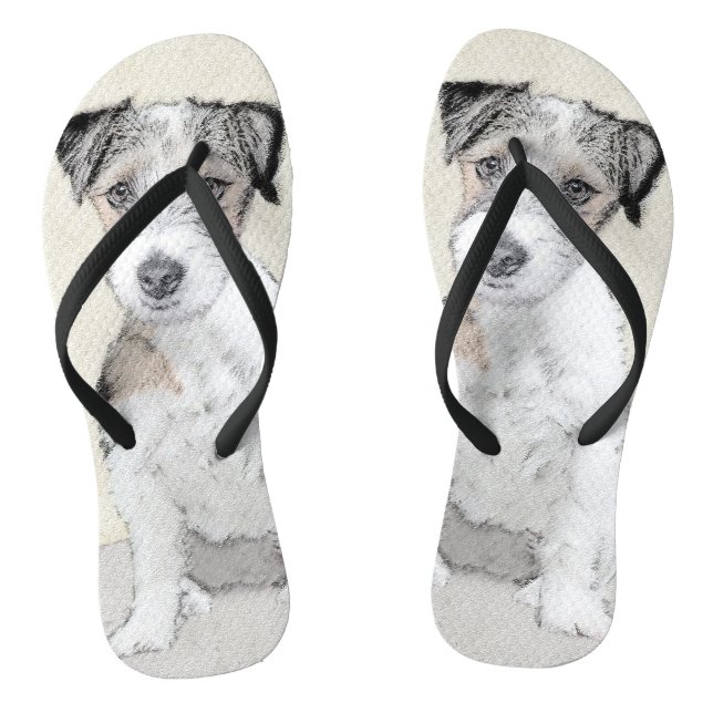 Chinelos Russell Terrier Rough Painting - Arte Original de  (Pé da cama)