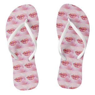 Chinelos Sacudir com Design de Lip colorido rosa e Dourado
