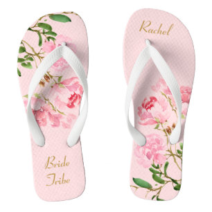 Chinelos Sacudir de Tribo de Noiva Floral Rosa Personalizad