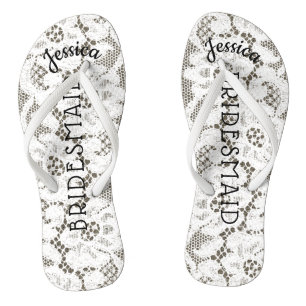 Chinelos Serapilheira branca floral do laço do casamento de