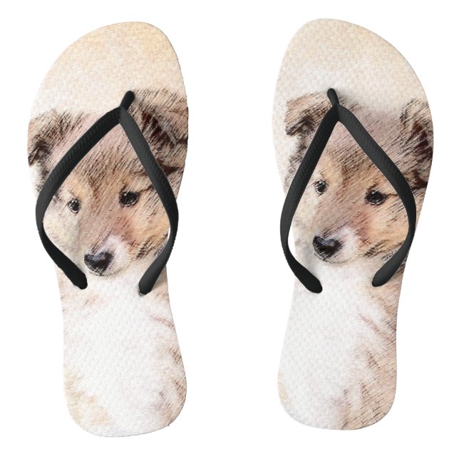 Chinelos Shetland Sheepdog Puppy Pintura Original (Pé da cama)