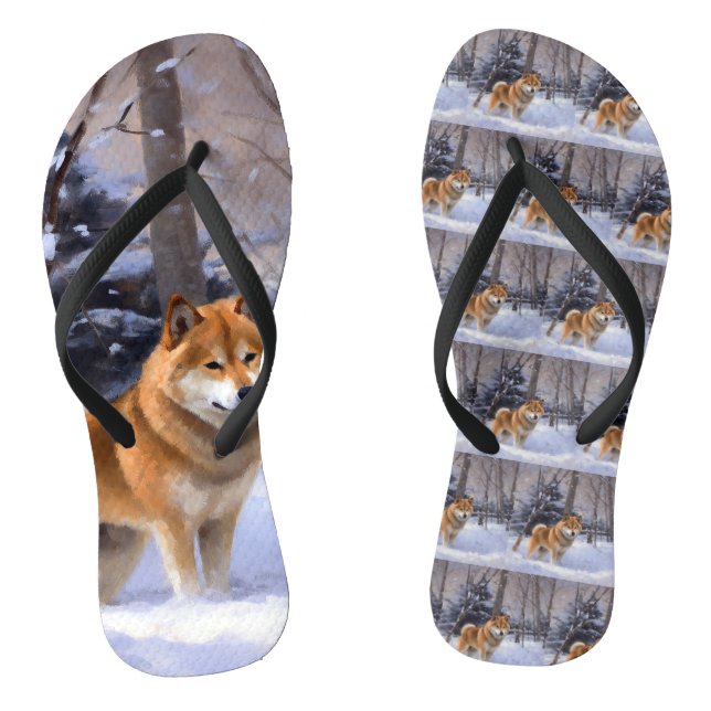 Chinelos Shiba Inu Deixe-o nevar no Natal (Pé da cama)