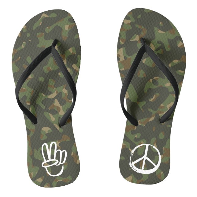 Chinelos Símbolo PEACE Mão V Sinal Hippie Camuflagem Verde (Pé da cama)