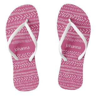 Chinelos Simples Chinelas Fuchsia Rosa Listras Brancas Boho