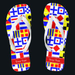 Chinelos Sinalizadores de Sinal Náutico Coloridos Monograma<br><div class="desc">Sinalizadores de Sinal Náutico Coloridos com Rótulo de Fita Monograma de Nome Vermelho Personalize isso com seu nome, monograma ou outro texto. Você também pode alterar a fonte, alterar o tamanho da fonte e a cor da fonte, mover o texto, adicionar campos de texto adicionais etc. Quer ver isso em...</div>