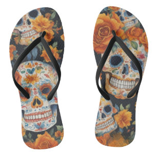 Chinelos Skulls Spooky: Design de padrão inspirado no Hallo
