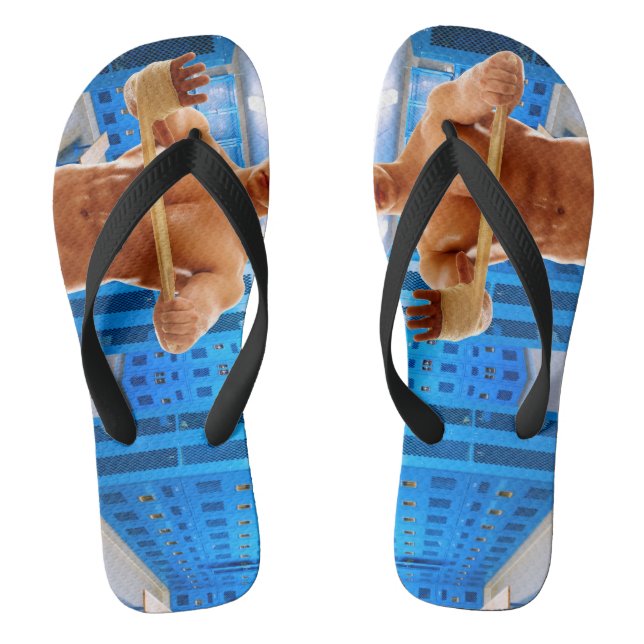 Chinelos SlipperyJoe homem musculoso abs vestiário piso rev (Pé da cama)