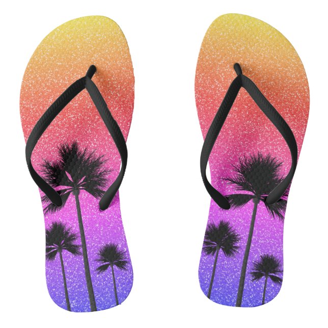 Chinelos Sparkly Palm Trees Gradient Sunset (Pé da cama)
