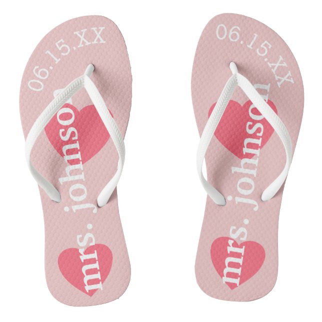 Chinelos Sr. e Sra. Honeymoon Personalizada com Heart (Pé da cama)