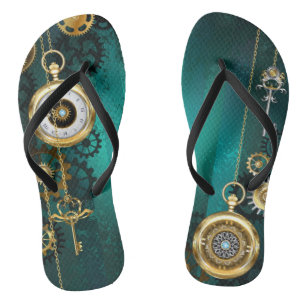 Chinelos Steampunk Jewelry Watch em um fundo verde