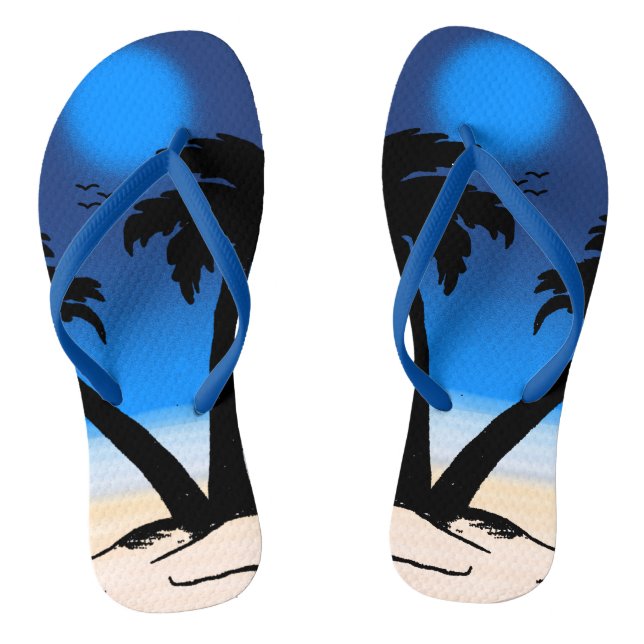 Chinelos Summer Beach Palm Trees Midnight Blue (Pé da cama)