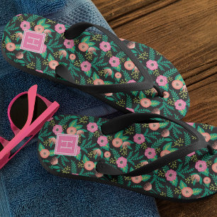 Chinelos Summer Blooms Monograma Floral Rosa