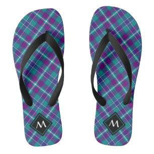 Chinelos Tartan verde-marinho, roxo e azul