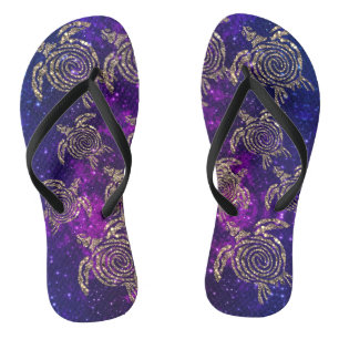 Chinelos Tartarugas Douradas Espirais do Mar Shimmery