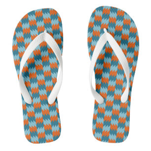 Chinelos Teal e geométrico laranja