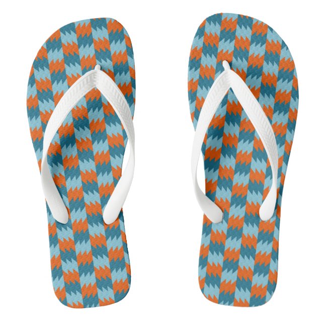 Chinelos Teal e geométrico laranja (Pé da cama)