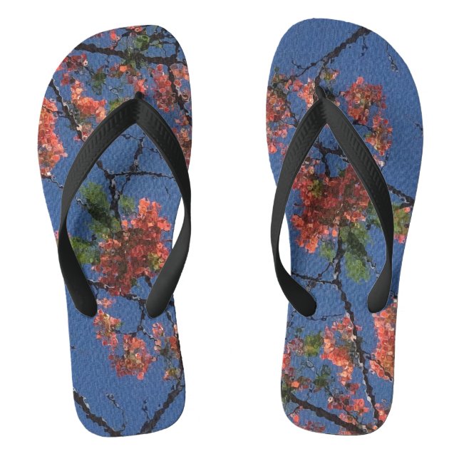 Chinelos Tecido Floral Azul, preto largo, (Pé da cama)