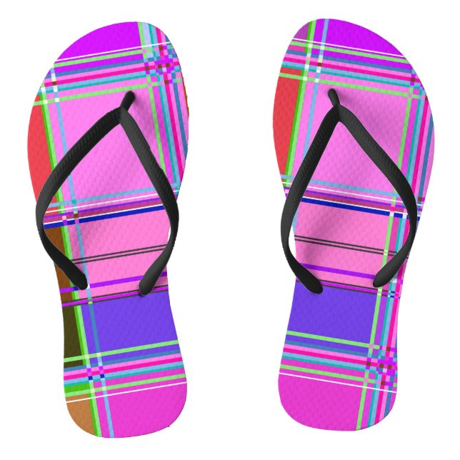Chinelos Tecido Xadrez Rosa Padrão de Tecido Madras (Pé da cama)