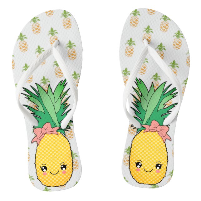 Chinelos Tema da Comida costeira do abacaxi Kawaii Tropical (Pé da cama)