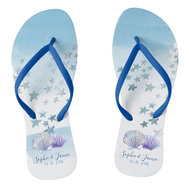 Chinelos Tema de cor de água Flipflops de Casamento de Prai (Pé da cama)