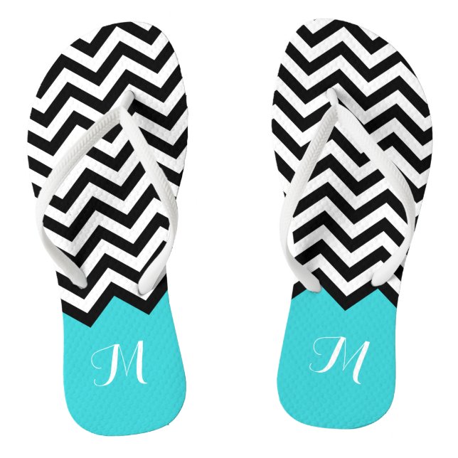 Chinelos Tendência Chevron Zigzag Monograma Na moda Aqua Ve (Pé da cama)
