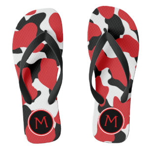 Chinelos Tendência Red Black Cow Impressão Monograma
