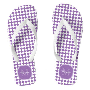 Chinelos Tênue Roxo Claro Xadrez Monogramado Nome
