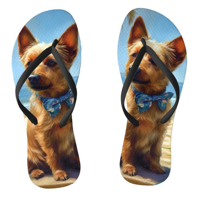 Chinelos Terrier Australiano Na Praia presente de verão par (Pé da cama)