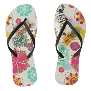 Chinelos Teste padrão floral no estilo retro