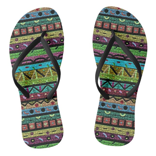 Chinelos Teste padrão tribal de néon (Pé da cama)