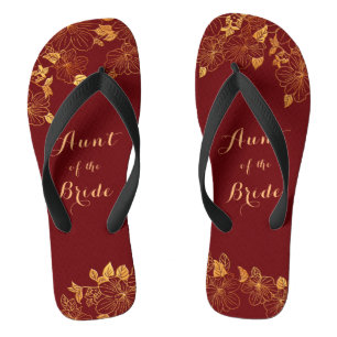 Chinelos Tia da Bride Dark Burgundy e Dourada Folhagem