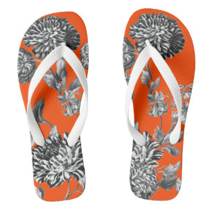 Chinelos Torno Floral Botânico Laranja Preto e Branco