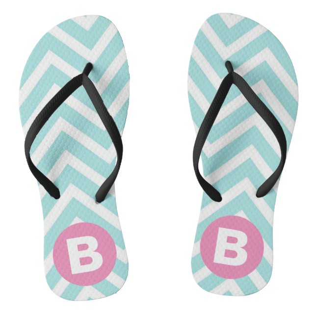 Chinelos Trendy Light Blue Chevron Pink Monogram (Pé da cama)
