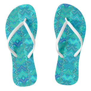 Chinelos Tribal Batik Impressão, Turquesa, Aqua e Seafoam
