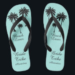 Chinelos Tribo Palm Tree Bride<br><div class="desc">Bata na praia em estilo com estes Chinelos fantásticos da Praia da Bela Tribo com pequenas palmeiras doces para te dar essa sensação tropical! Espaço para personalizar com seus nomes de damas de ponte! Misturar e combinar todos os seus produtos favoritos do Beach Lover de Up On Mountain!</div>