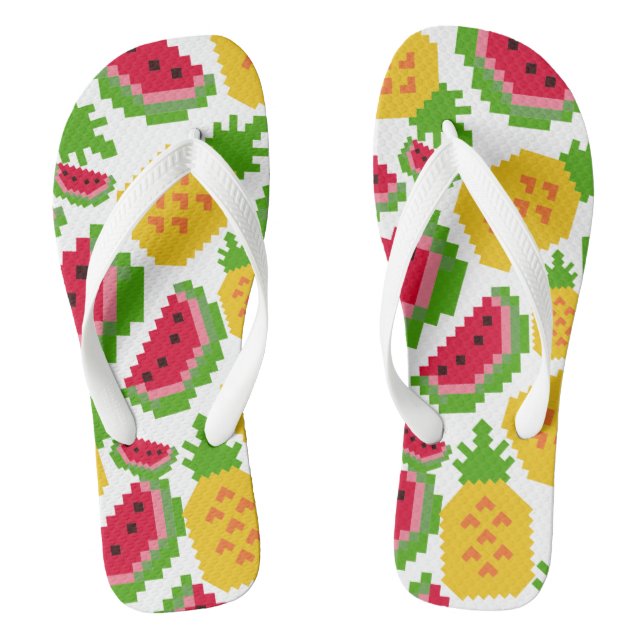 Chinelos Tropical Watermelon and Pineapple Pixel Pattern (Pé da cama)