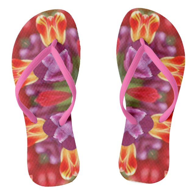 Chinelos Tulipas Coloridas Caleidoscópio (Pé da cama)