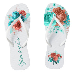 Chinelos Turquesa e Coral Floral Favor de Casamento Tropica