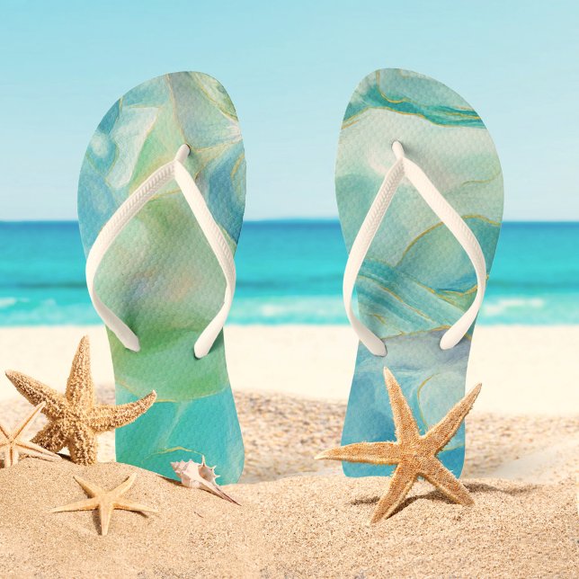 Chinelos Turquesa Gemstone Watercolor Verão tropical (Criador carregado)