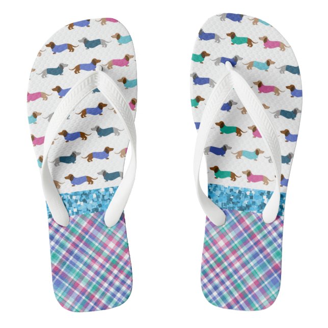 Chinelos Turquoise Glitter Dachshund (Pé da cama)
