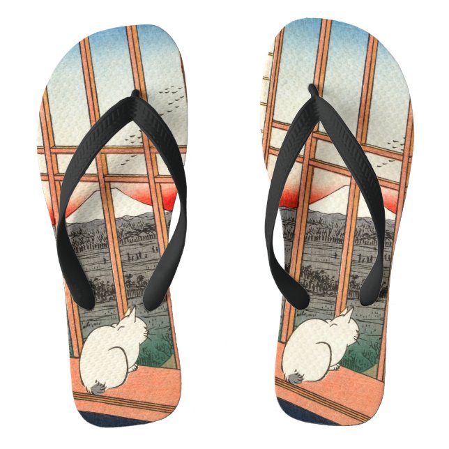 Chinelos Utagawa Hiroshige - Campos de arroz Asakusa (Pé da cama)