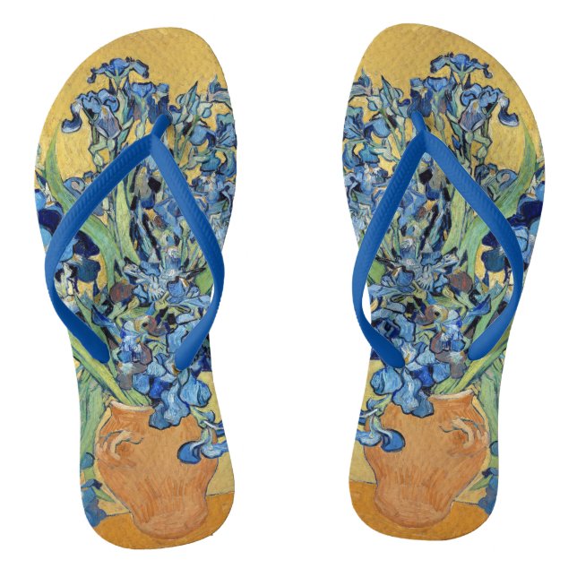 Chinelos Van Gogh Irrises Vase Yellow Background Flowers Ar (Pé da cama)