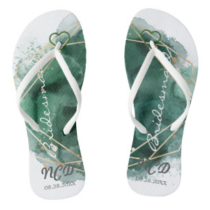 Chinelos Verde e Dourada Bridesmaid favorece o monograma