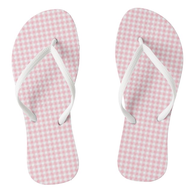 Chinelos Verificações de Gingham de pequeno tamanho, rosa e (Pé da cama)