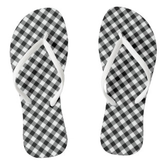 Chinelos Verificações de Gingham Diagonal Médio Preto e Bra